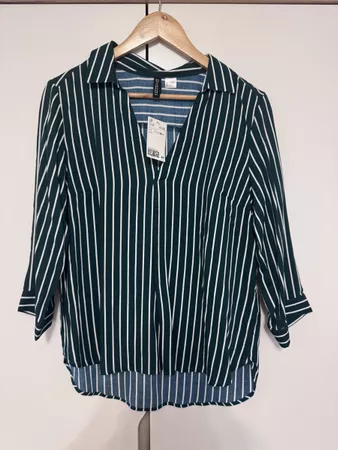 H&M Bluse – Dunkelgrün mit weissen Streifen