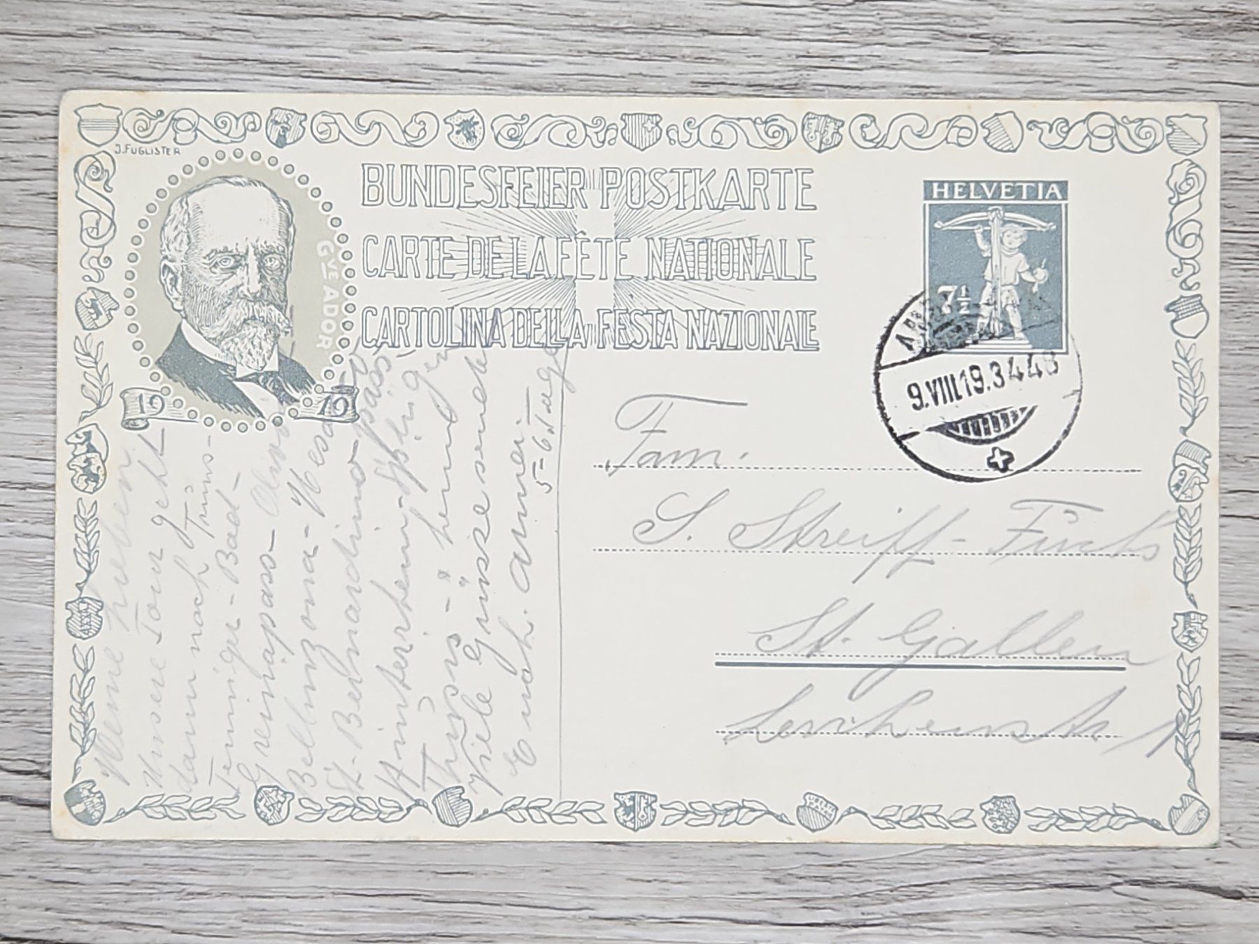 Tutti i francobolli: CL16 Carte Postale + Timbre Suisse 1919 – Usato da Cousset venduto da Patrick_Collections