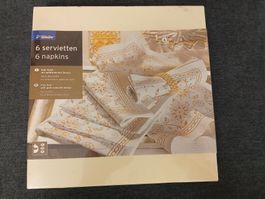 6 elegante Stoffservietten gold-weiss,  Tischdeko,...