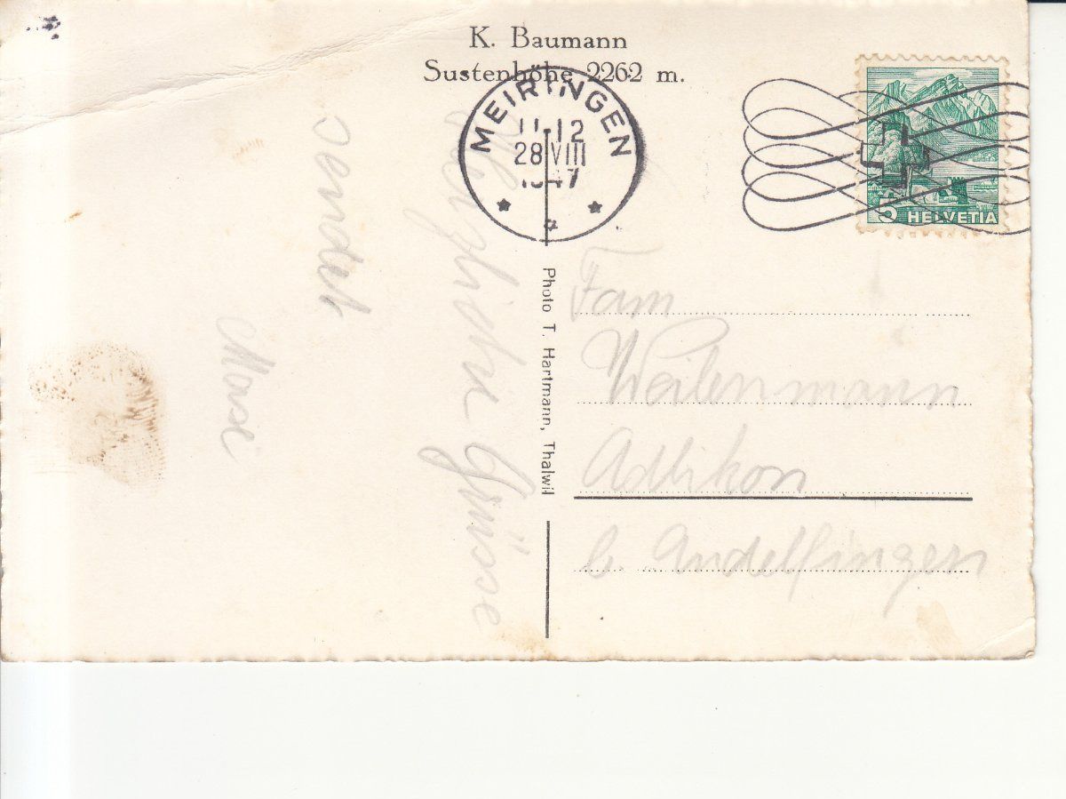 Cartoline postali: Sustenpasshöhe 1947 – Usato da Bürglen TG venduto da StampGraf 1