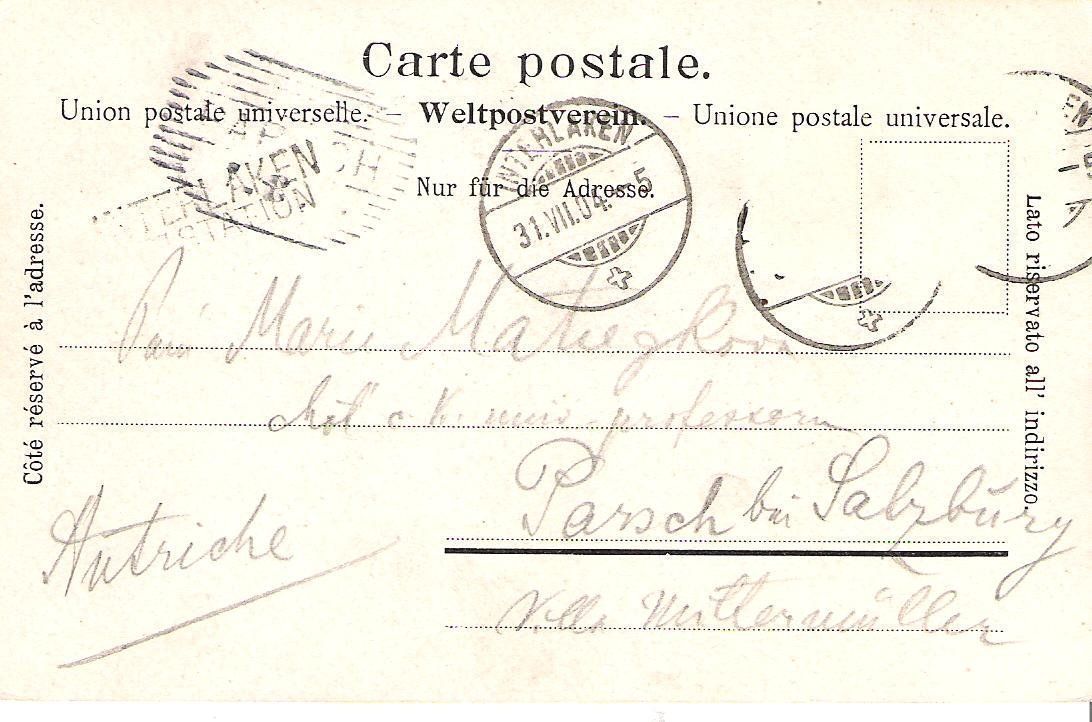 Ansichtskarten: AK Interlaken gel. 31.3.1904 – Gebraucht aus Fribourg von schnalla92 1