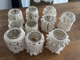 Makramee-Windlichter, handgemacht, Bio-Baumwolle 