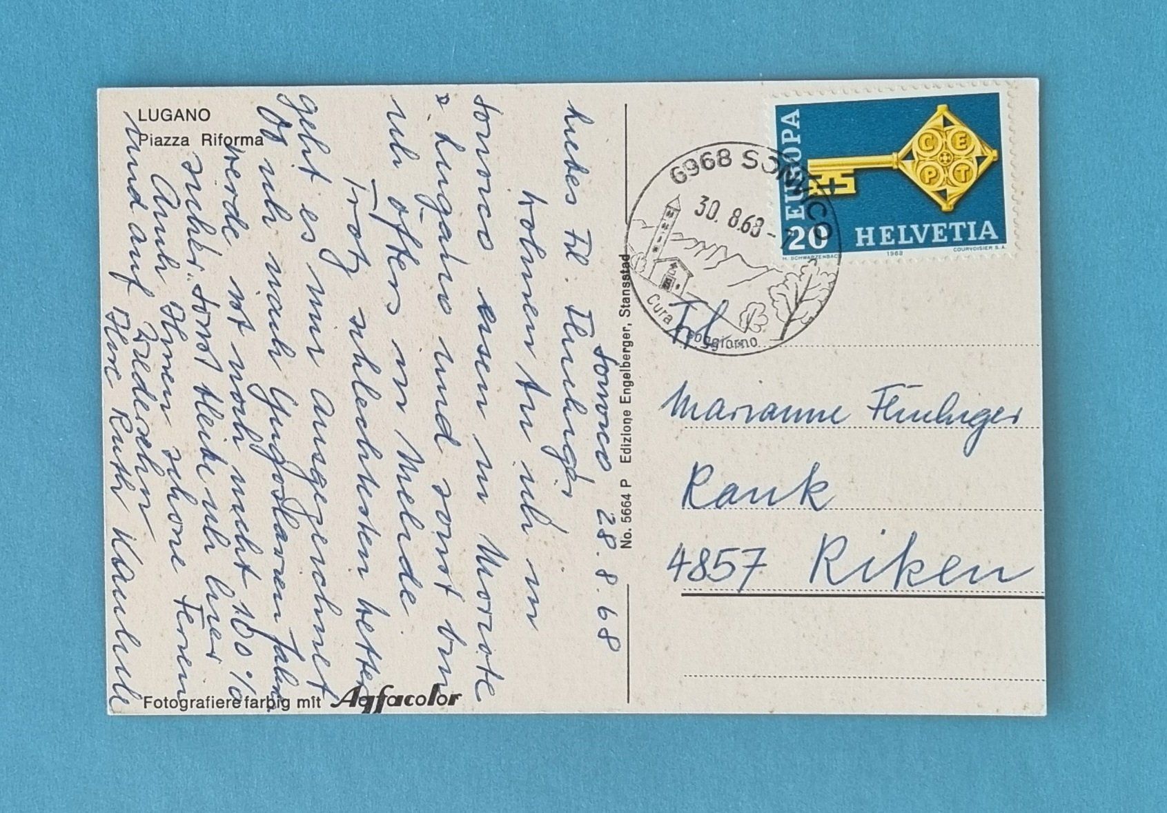 Cartoline postali: Lugano - Piazza Riforma  - 1963 – Usato da Rothrist venduto da RROENK 1