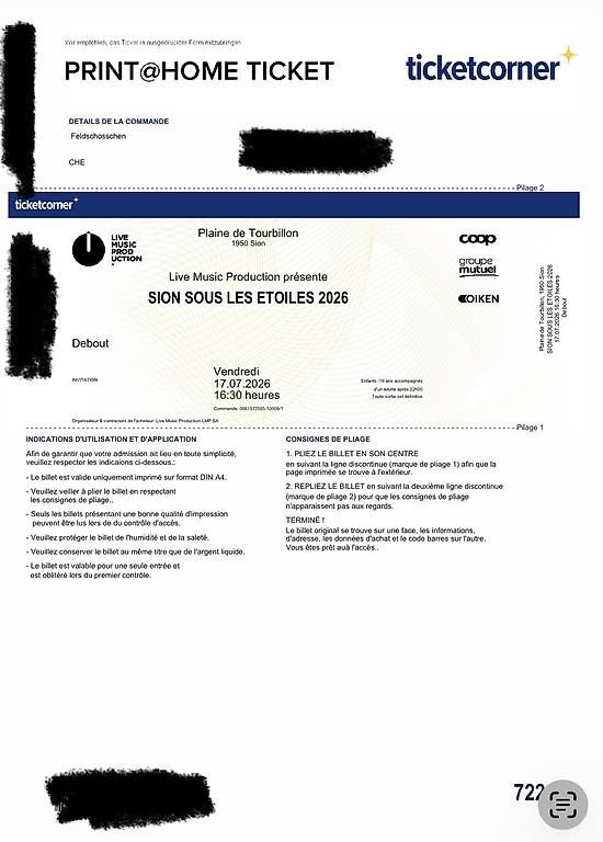 Tickets: Billet Sion Sous les étoiles x2 – Gebraucht aus Plan-les-Ouates von mtn_q8lj