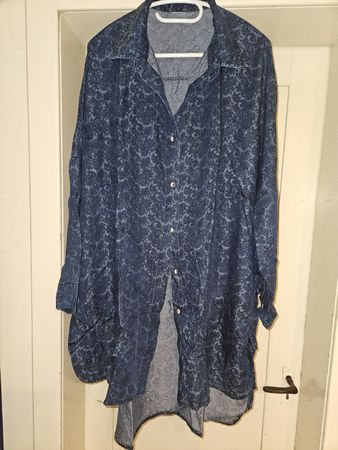 Damen Hemdbluse lang blau mit Muster