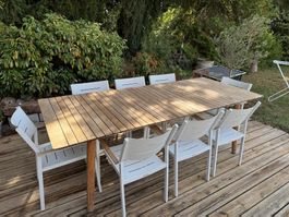 Hochwertiges Gartenmöbel-Set: Ausziehbarer Teak-Tisch & 8 Al