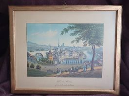 Antike Lithographie "Vue de Berne" im Goldrahmen, top!