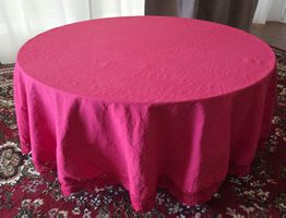 Runder Tischdecke pink mit gehäkelter Borte Baumwolle