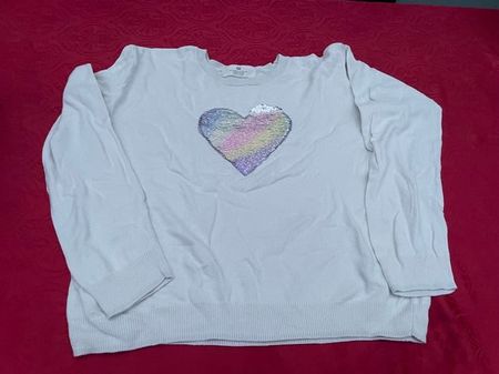 Mädchen Pullover mit Herz 134/140 mit Pailletten