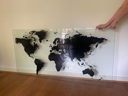 Tischplatte Glas mit Weltkarte 160 x 80 cm