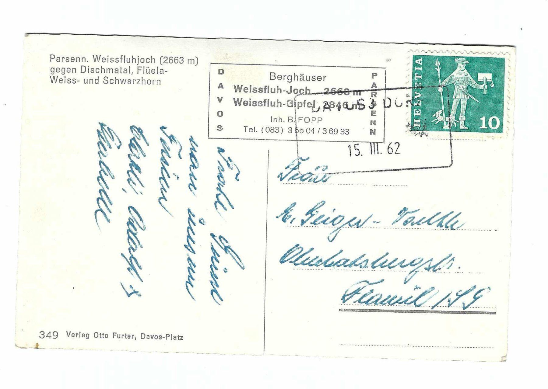 Alle Briefmarken: Aushilfsstempel Davos 3 Dorf 15.III.62 j6 – Gebraucht aus Aarau von fussball-fussball