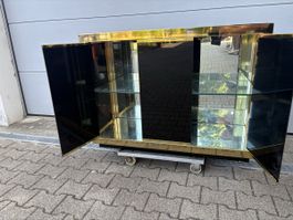 Bar Schrank Messing Schwarz Glas 2 Tueren, guter Zustand