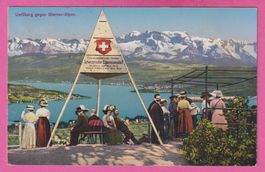 Zürich Uetliberg gel 1917 gegen Glarner Alpen sehr belebt
