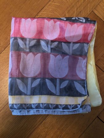 Eleganter langer Schal 167cm | Retro Tulpen-Muster Gelb/Pink