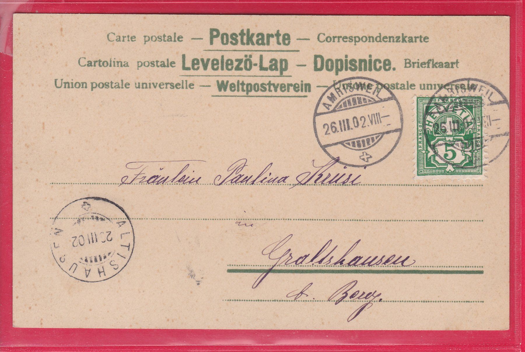 Cartoline postali: FRÖHLICHE OSTERN, 26.3.1902 – Usato da Oberrieden venduto da Gebirgsstelze 1