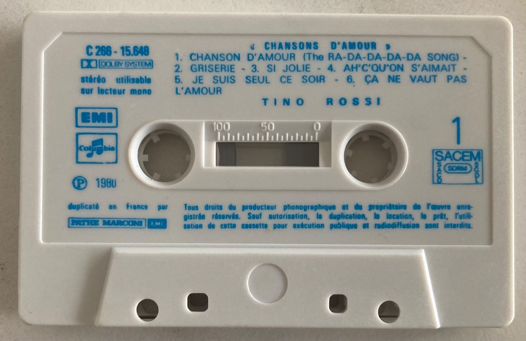 Musicassette: TINO ROSSI - CHANSONS D'AMOUR – Usato da Poliez-Pittet venduto da Newtown-Records 2