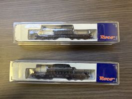 Lot 2 Wagons Plats Roco N avec Chars Militaires Boîtes