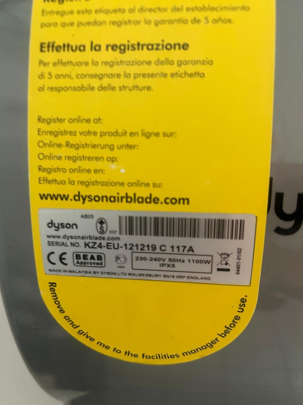 Dyson Asciugacapelli: Dyson Airblade Handtrockner grau Zustand gut – Usato da Rieden SG venduto da michirieden 2