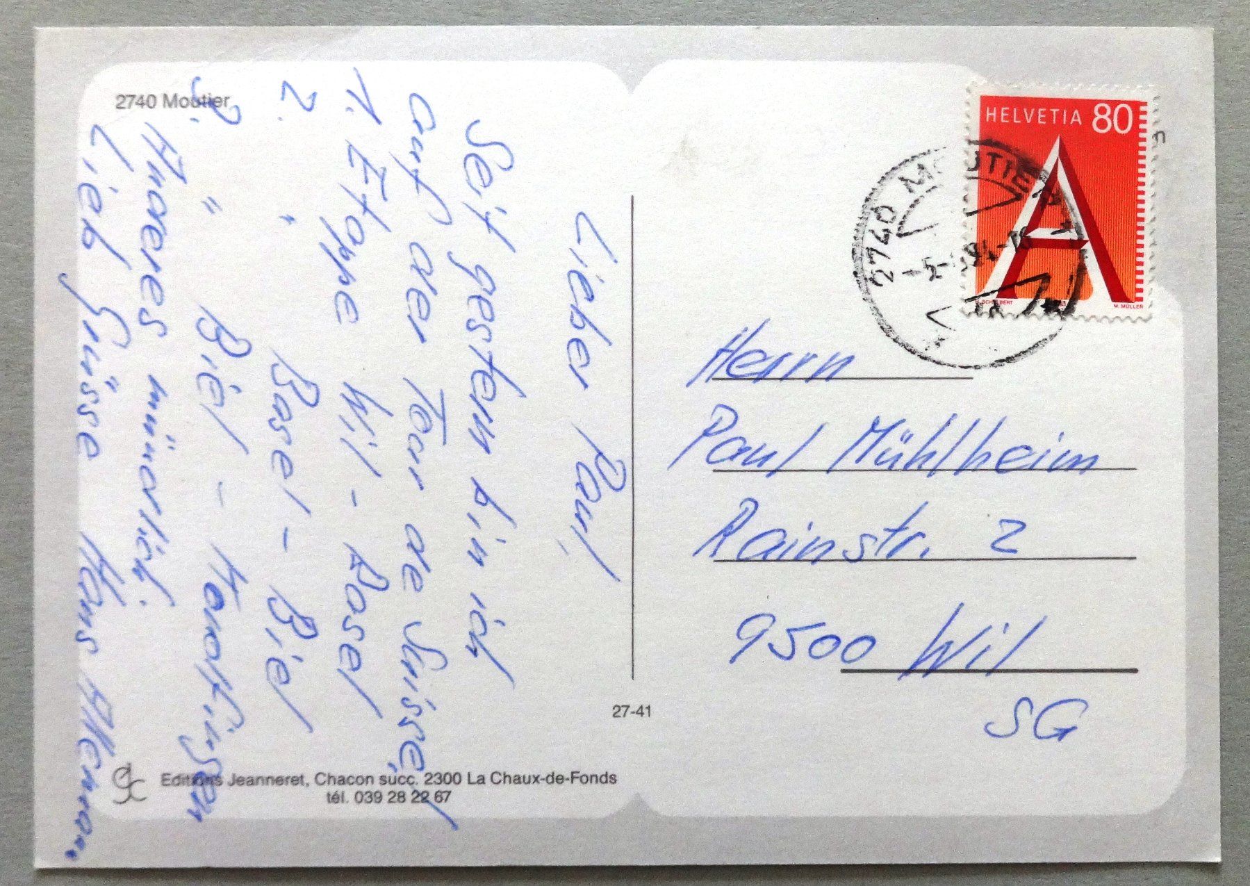 Cartoline postali: Moutier – Usato da Fétigny venduto da Billy2miny 1
