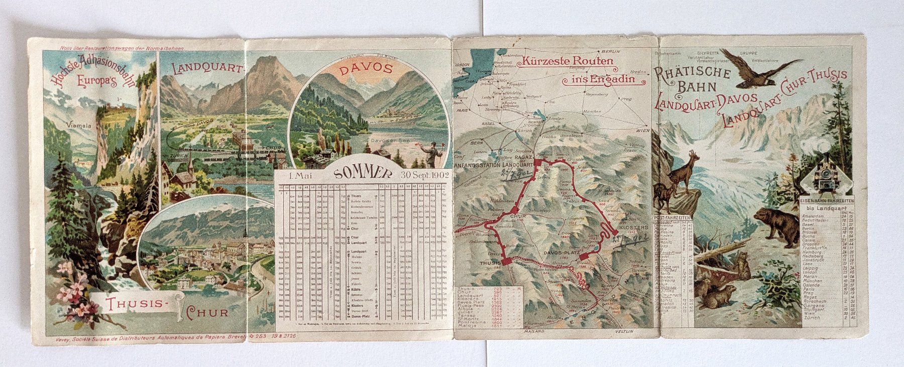 Documenti: PROSPEKT "FAHRPLAN RHÄTISCHE BAHN SOMMER 1902" – Usato da St. Gallen venduto da modernetc 1