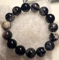 Schwarzes Blumenachat Armband C 13.7mm