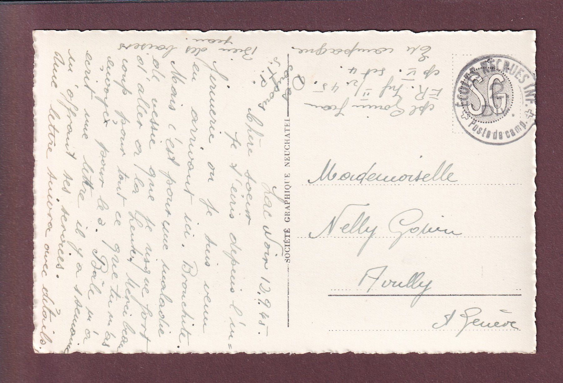 Cartoline postali: SCHWARZSEE / LAC NOIR - 1945 Feldpost – Usato da Pully venduto da nicecards 1