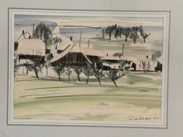 Original Aquarell Malerei Dorfszene signiert Dobar 2001