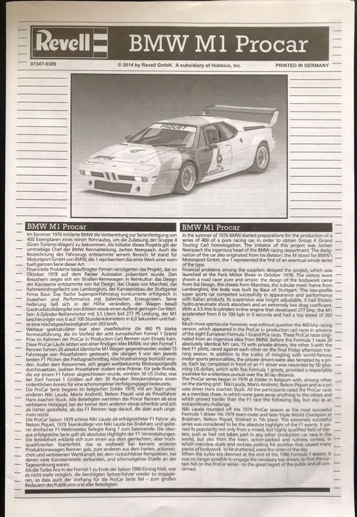 ITALERI BMW M1 Procar 1/24 model kit 3643 EUR 44,90 - DE