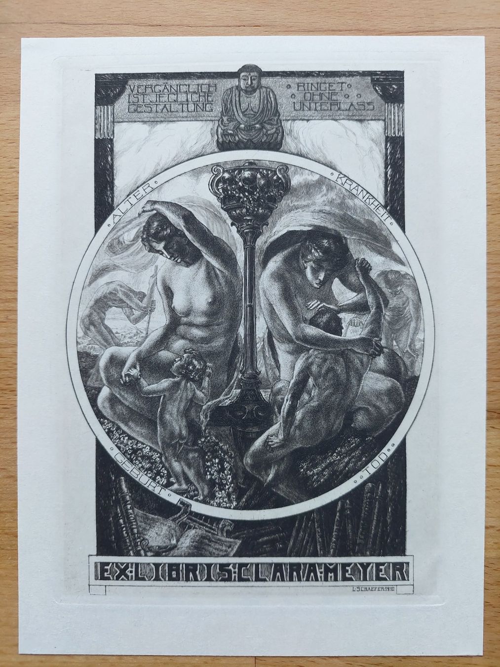 Dipinti: Exlibris L. Schaefer - Original Radierung 1910 – Usato da Obfelden venduto da Exlibris-Art