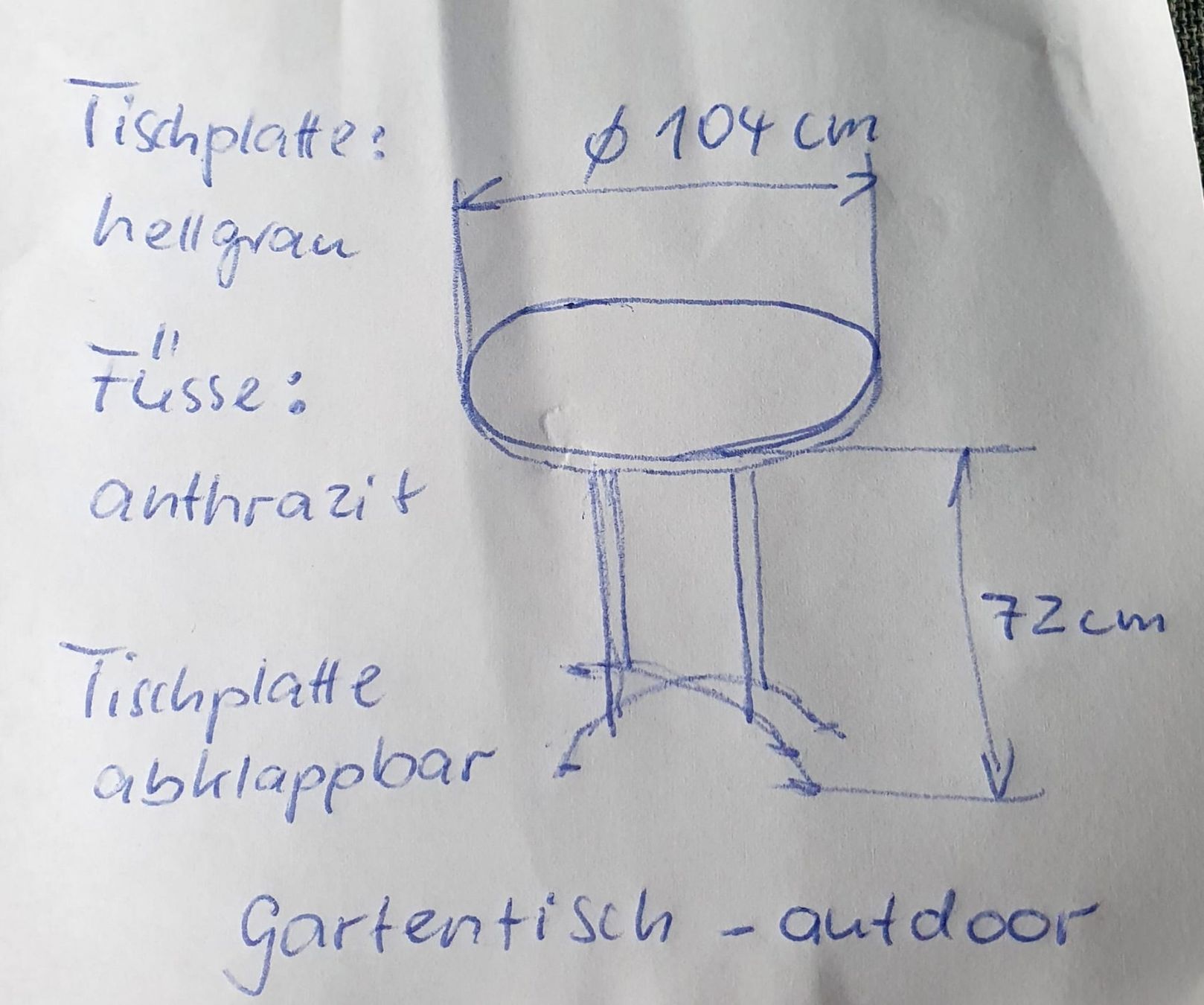 Tables: Gartentisch rund abklappbar anthrazit/hellgrau D104cm – D'occasion à Altendorf par claus08 2
