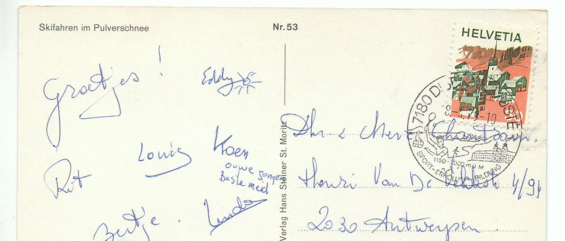 Cartoline postali: DISENTIS Skifahren im Pulverschnee – Usato da Jona venduto da philajona 1