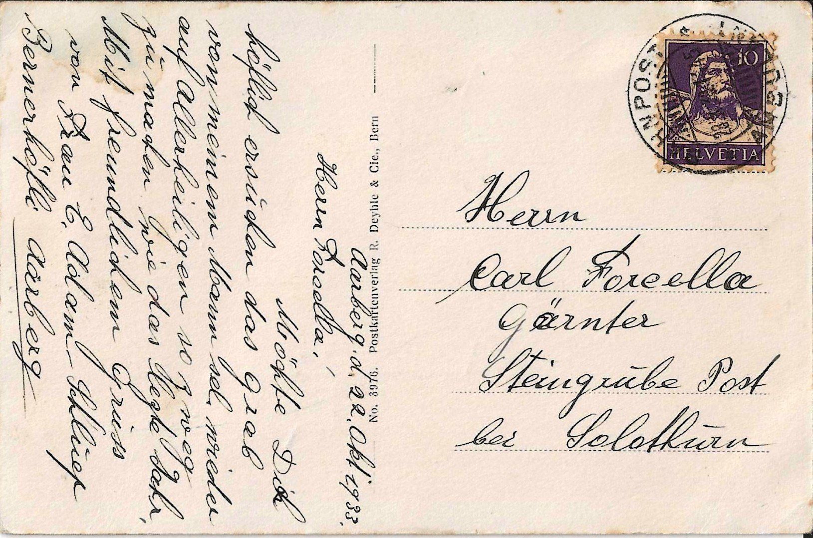 Cartoline postali: Karte Aarberg 1933 – Usato da Zürich venduto da Philacat11 1