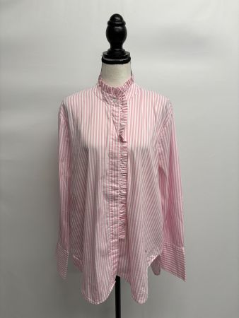 Brax Gestreifte Bluse, Rüschenkragen Gr. 40 rosa