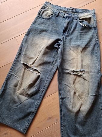 Jean FUBU Vintage Années 90 Baggy Argenté - Taille W34, Style Hip-hop Métallisé, Occasion Très Bon état