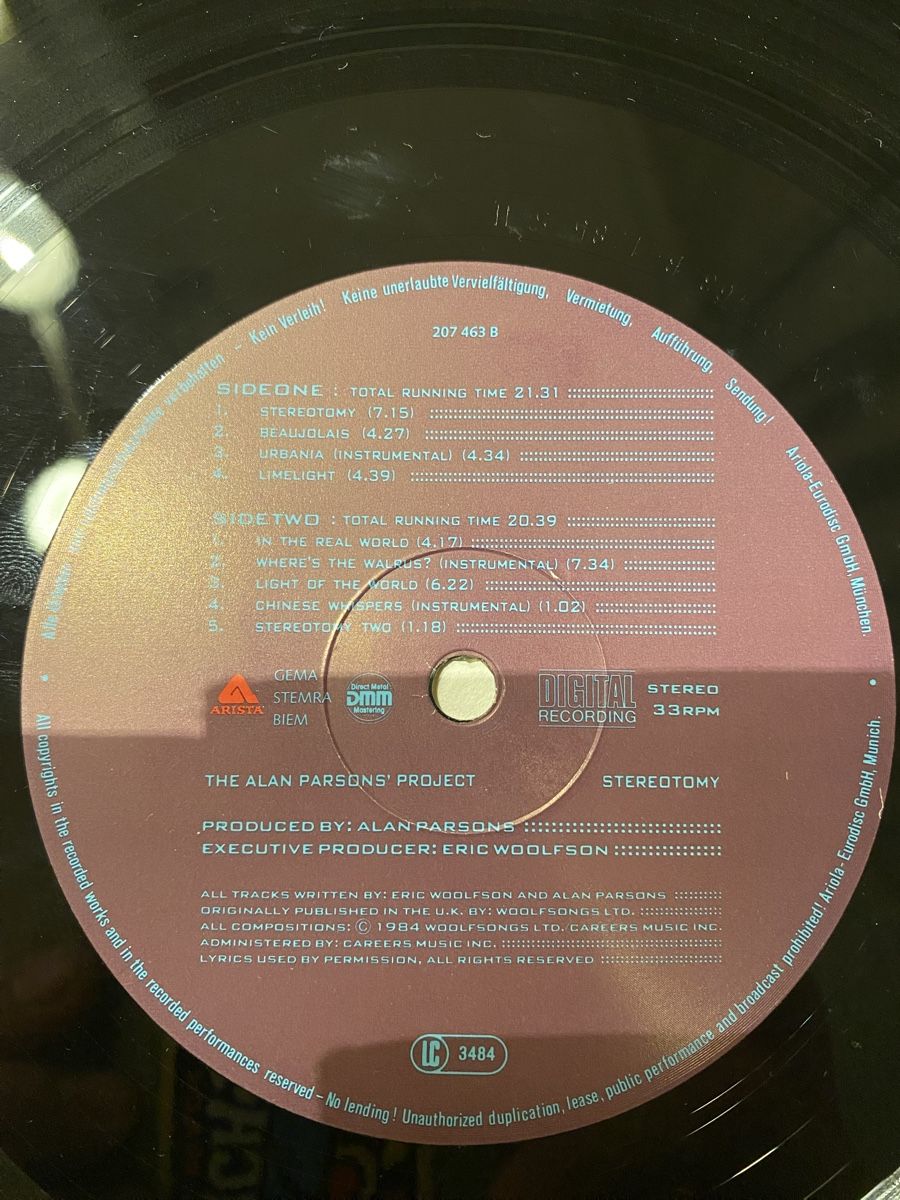 Schallplatten: The Alan Parsons Project Stereotomy – Gebraucht aus Zürich von markus234 2