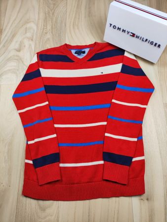 TOMMY HILFIGER | pull rayé rouge vintage preppy rétro | XL