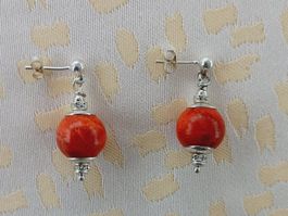 Ohrstecker mit Korallen Anhänger, Silber 925