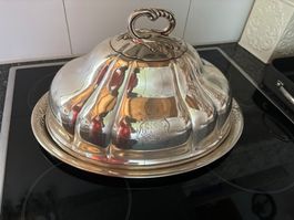 Antike, sehr grosse, versilberte Servierhaub Patte Wappen