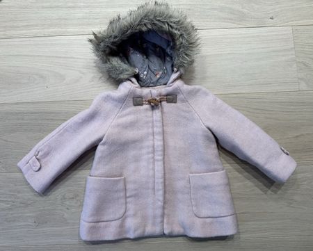 Joli manteau veste à capuche Zara Baby vieux rose poudré 18-