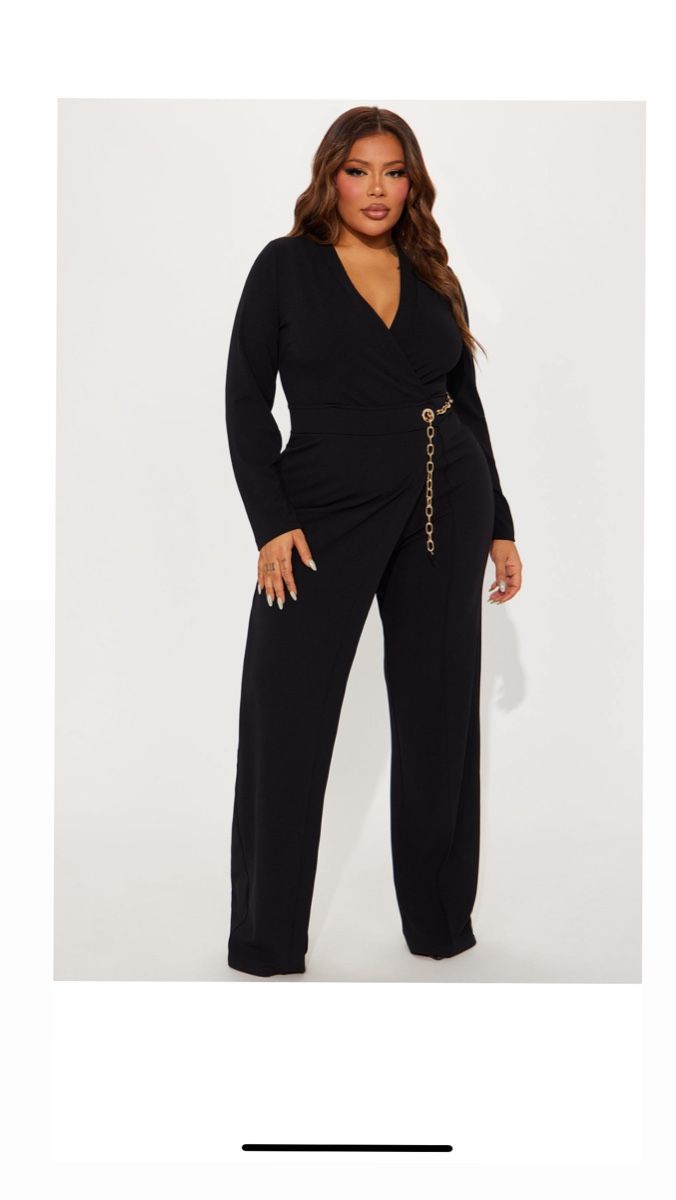 Jumpsuits: Schwarzer Jumpsuit mit Kette, Plussize Gr. 48, elegant – Neu und originalverpackt aus Zug von Leerminschrank