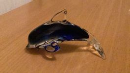 Glasfigur Delfin blau transparent ca. 14 cm L guter Zustand