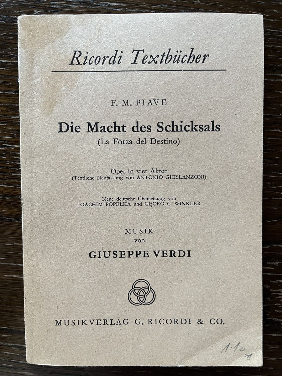 Bücher: Verdi: Die Macht des Schicksals - Textbuch – Gebraucht aus Winterthur von Mmagu