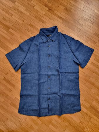 Chemise homme à manche courte en lin bleu John Adams