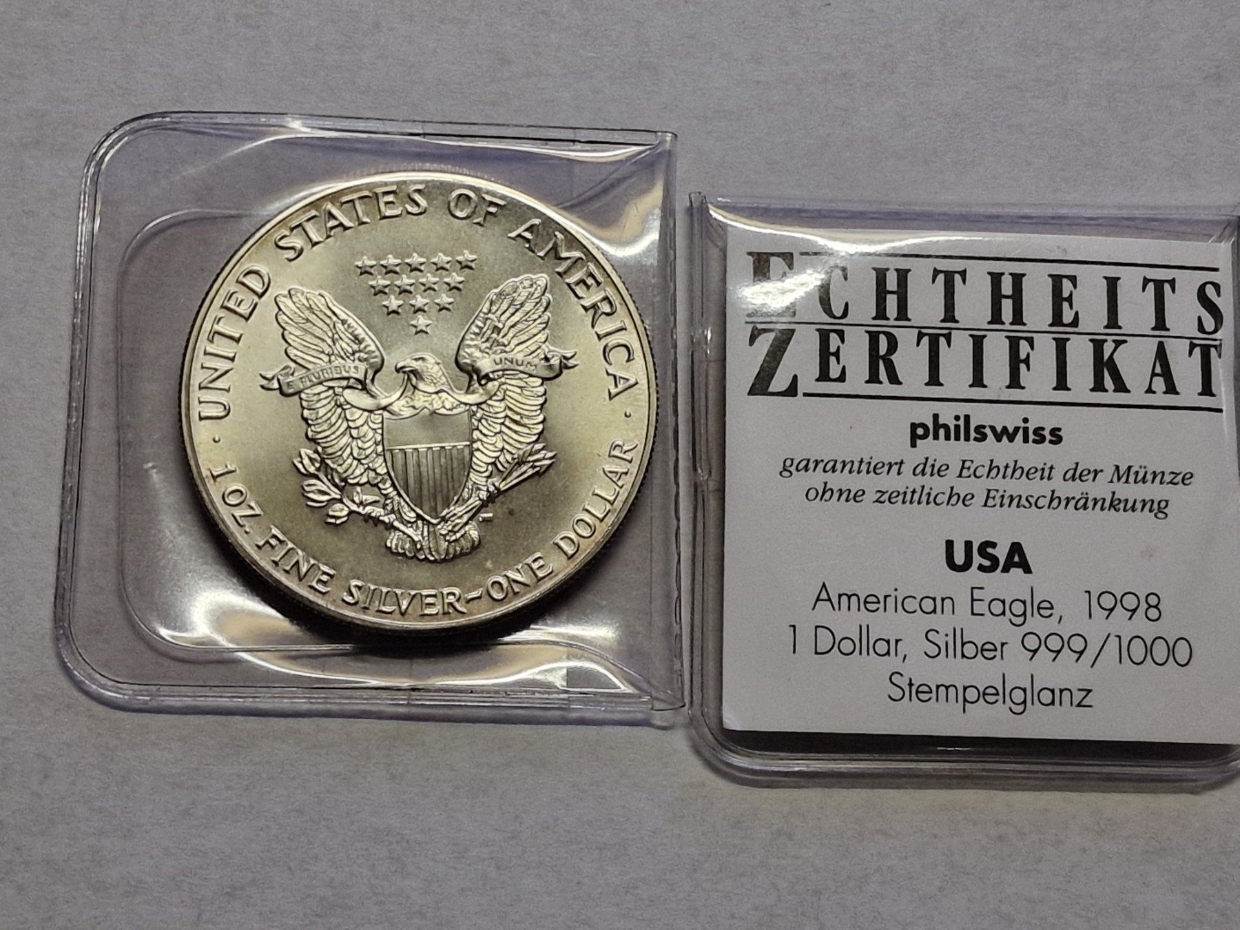 Tutti le monete: 2- Unze Silber American Eagle 1986/1998. – Usato da Zürich venduto da Moreira01