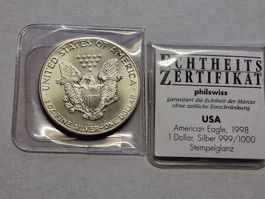 2- Unze Silber American Eagle 1986/1998.