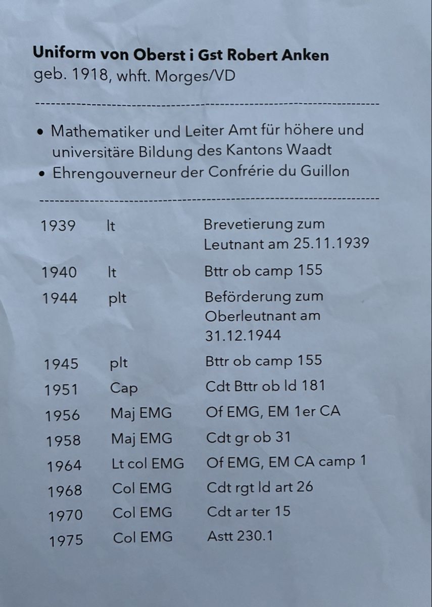 Schweizer Armee Uniformi: Uniform Oberst im Gst. Robert Anken – Usato da Gutenswil venduto da Antiques77 4