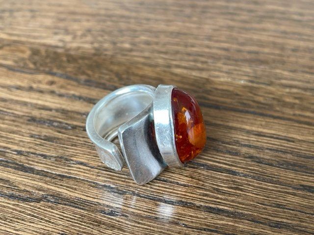 Anelli: Ring Silber 925, Bernstein, Handarbeit , 4 Punzen – Usato da Stein AR venduto da EvaL056 1