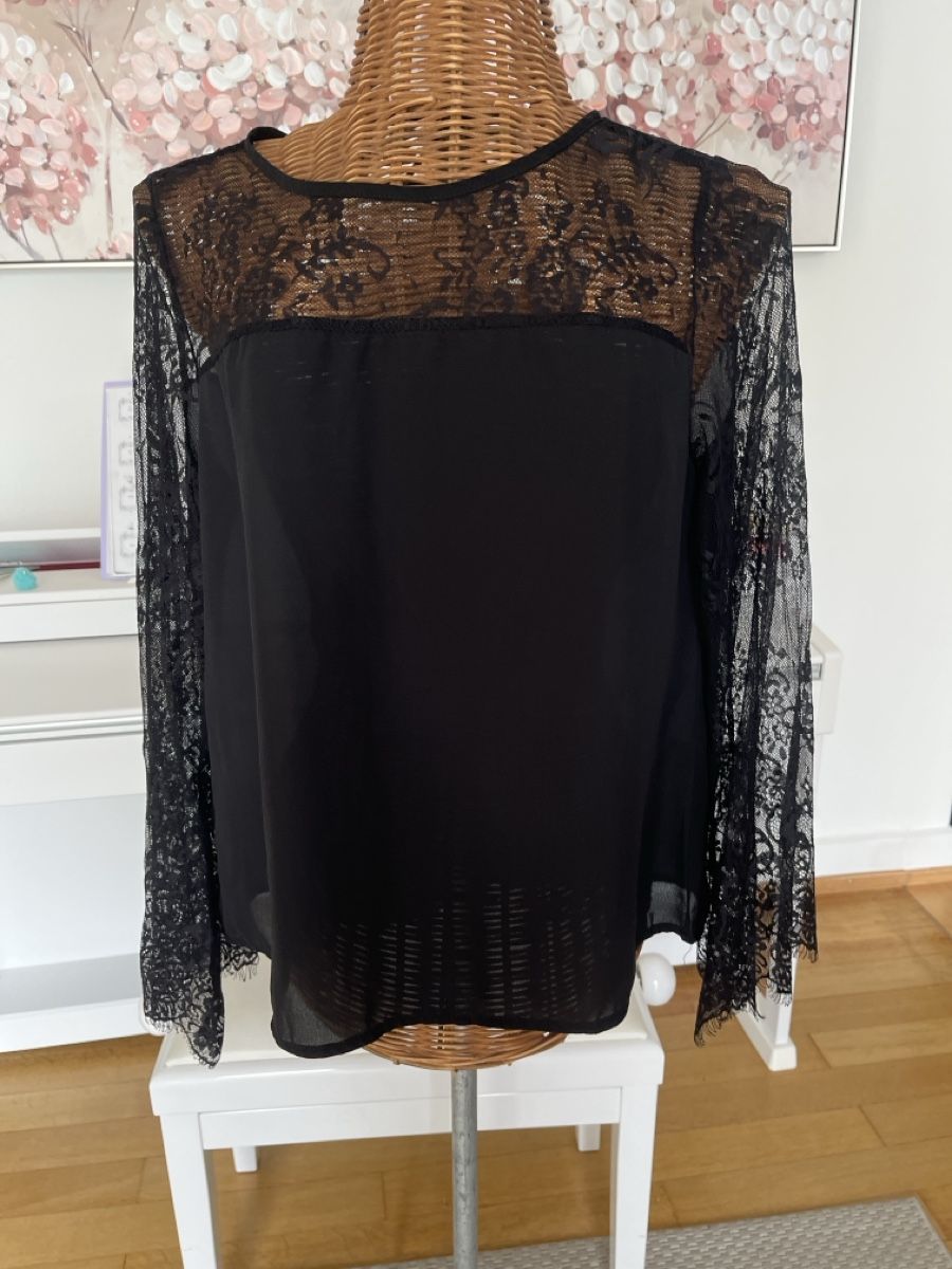 Shein Blusen: Bluse schwarz mit Spitzenärmel, Shein, ca. 38 – Gebraucht aus Solothurn von Bobesch08