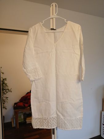 White 100% linen Dress, Size S, Crochet Detail bought in Gre