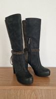 Vintage Benetton Plateau-Lederstiefel Schwarz – 16cm Absatz!